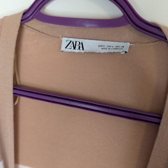 Zara Tan and Cream Long Cardigan Sweater Lightweight Knit - Picture 6 of 6